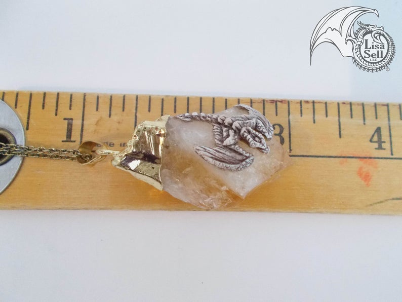 Brown Dragon on White and Yellow Stone Pendant picture