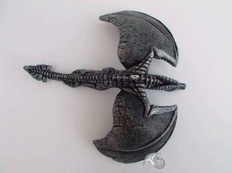 Metallic Silver & Black Soaring Dragon Ornament