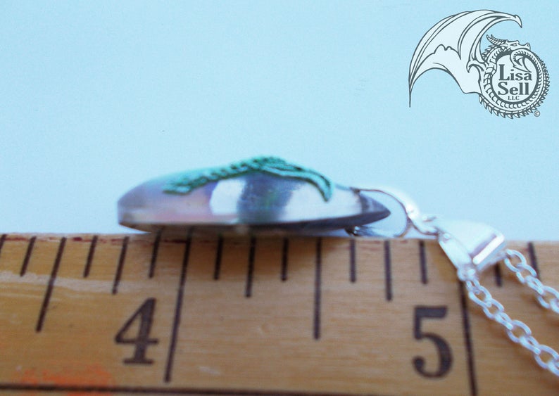 Green Dragon Pendant on Resin and Abalone Shell picture