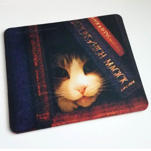 Cat Mouse Pad Kitten Kitty Familiar Furry Wizard Witch Wicca Magic Spell Book Fantasy Art Geek Gaming picture