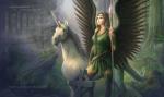 Gaming Play Mat Unicorn Celtic Angel Ranger Female Lady of the Forest Warrior CCG TCG LCG Card Game