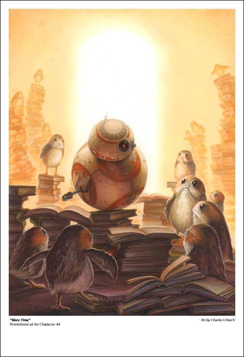 Art Print Sci-Fi Star Wars Robot Droid BB-8 Porg Alien Library Books Reading picture