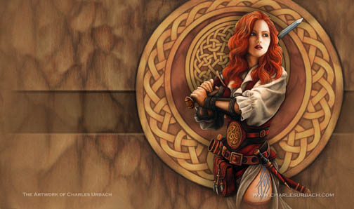 Gaming PLay Mat CCG Celtic Woman Redhead Woman Warrior Highlander Outlander Card Game picture