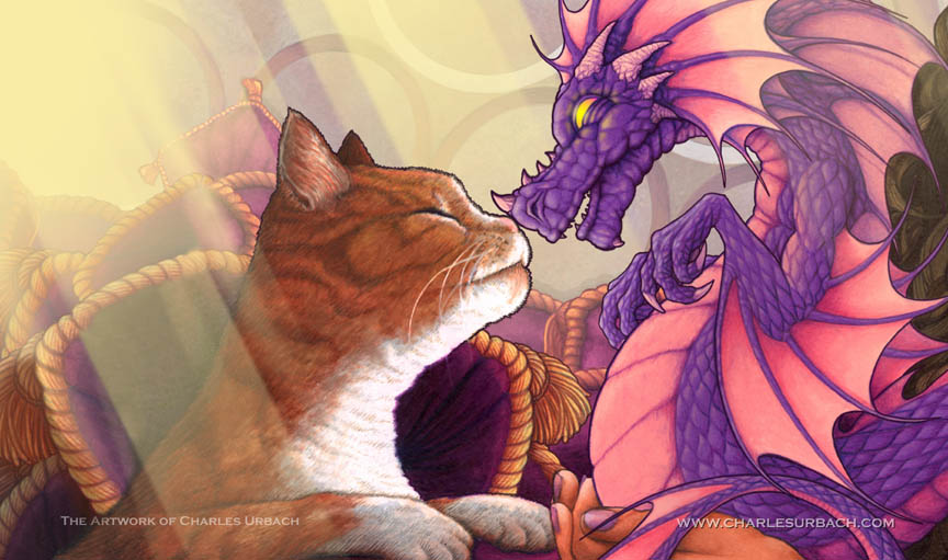 Gaming Play Mat Fantasy Sci-Fi Magic Baby Dragon Cat Kitten Furry Deck Card Game CCG picture