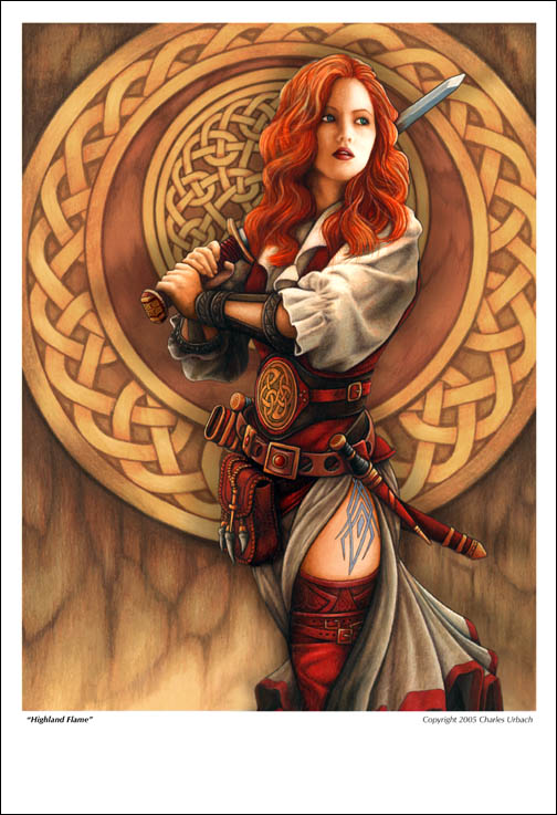 Fantasy Art Print 13x19 Celtic Woman Swordswoman Highlander Outlander 