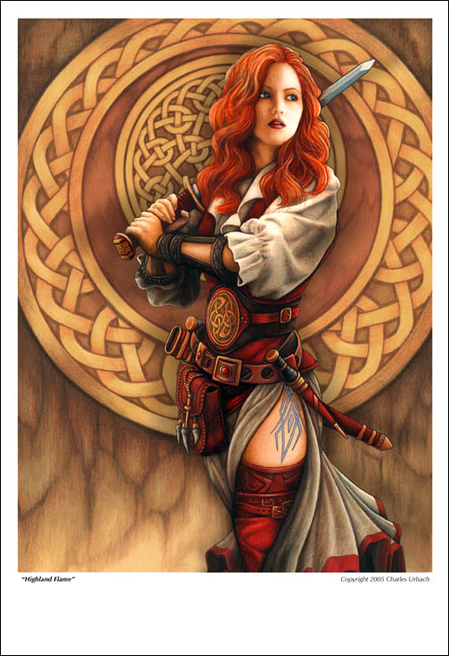 Fantasy Art Print 13"x19" Celtic Woman Swordswoman Highlander Outlander Redhead Red Hair Rogue Swashbuckler