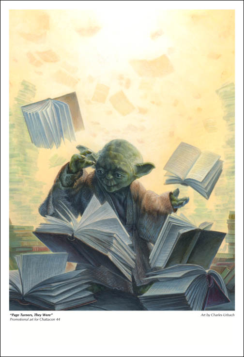 Art Print Sci-Fi Star Wars Jedi Texts Yoda Green Alien Library Books Reading