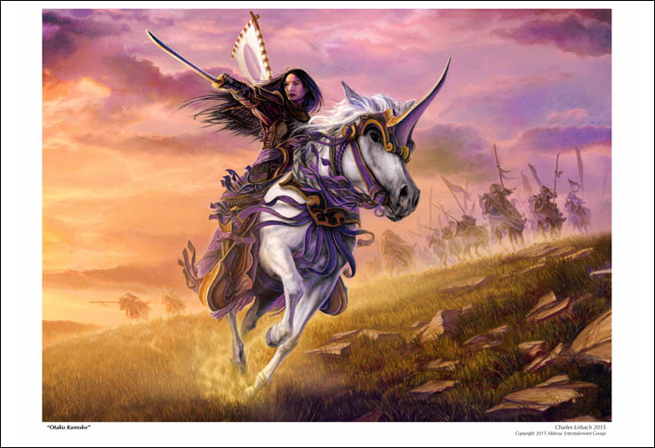 Fantasy Art Print 19"x13" Female Lady Samurai Japan Manga Anime Unicorn Horse Mulan picture