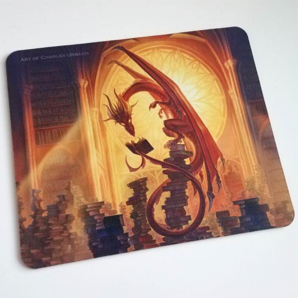 Dragon Mouse Pad Library Wizard Fantasy Magic Spell Book Reading Art Geek Computer Gaming
