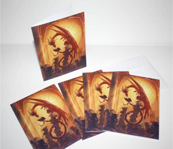 Dragon Blank Greeting Card x5 Set Library Fantasy Magic Spell Book Blank Greeting Card x5 Set Stationery
