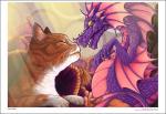 Fantasy Art Print 19"x13" Baby Dragon Cat Kitten Kitty Anime Furry Love