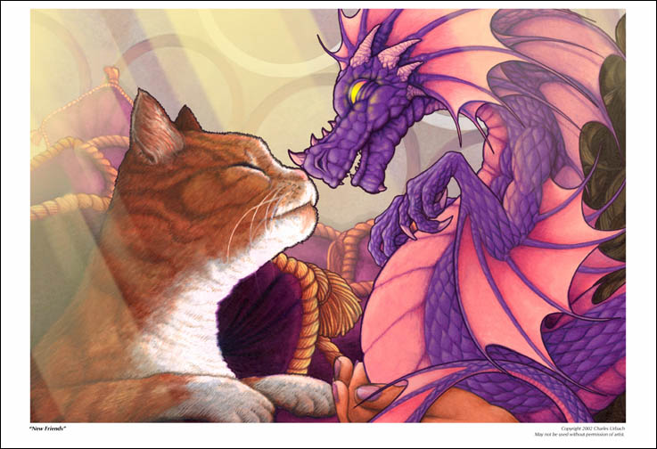 Fantasy Art Print 19"x13" Baby Dragon Cat Kitten Kitty Anime Furry Love picture