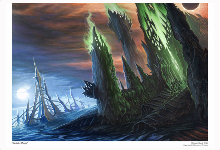 Fantasy Art Print 19"x13" Magic: The Gathering Gothic Mirrodin Alien Landscape Dual Land Darkslick Shores