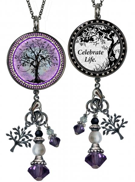 Purple Tree of Life Reversible Circular Bead Necklace