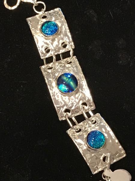 Bracelet - 3 Blue Stone Square Link Bracelet