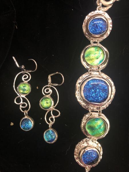 Blue & Green Bracelet & Matching Earrings