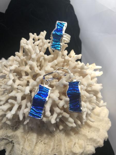 Wavy Bllue Earrings and Ring Set