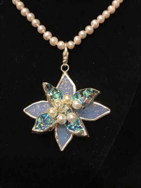 Necklace - Pearl Flower in Blues on Water Pearls picture