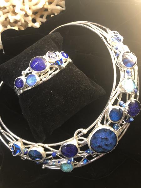 Blue Blends Lattice Collar & Bracelet