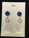 Stud Earrings - Blue with Pink Pearl Look