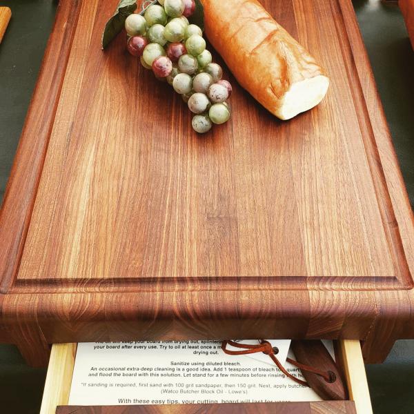Black Walnut Storage Drawer Cutting Board ( comes with free bow knife specify oak, cherry, mahogany,  or black walnut in special instructions) picture