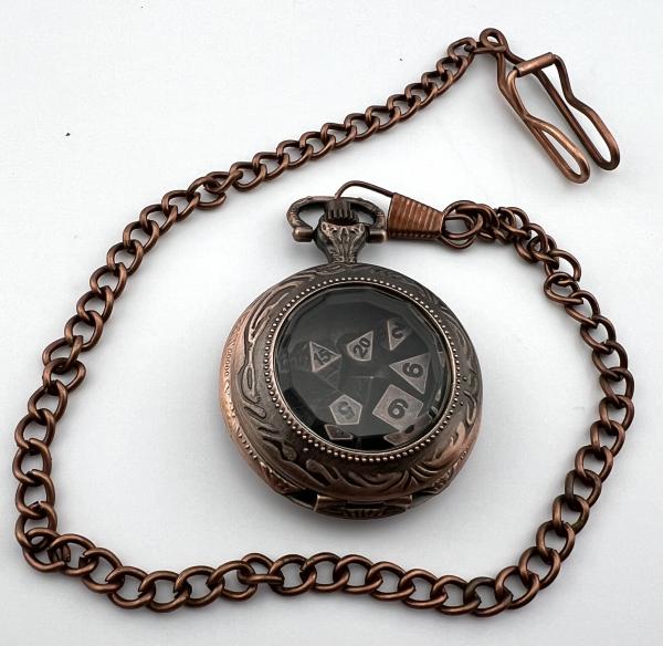 6mm Mini metal dice in Pocketwatch case picture