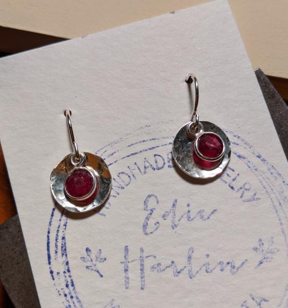 Tiny Bezelled Ruby and Sterling Earring