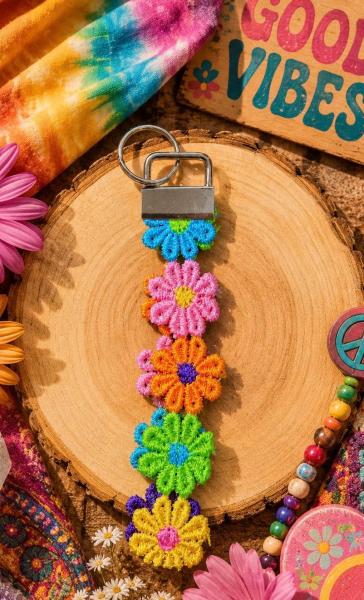 Keychain/bag charm - Daisy Flowers Colorful Boho
