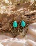 Brass Leaf and Turquoise Earrings.