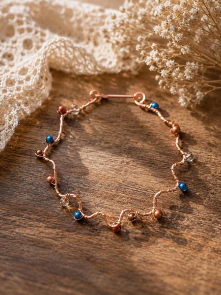 Copper Wire and Beaded Bracelet