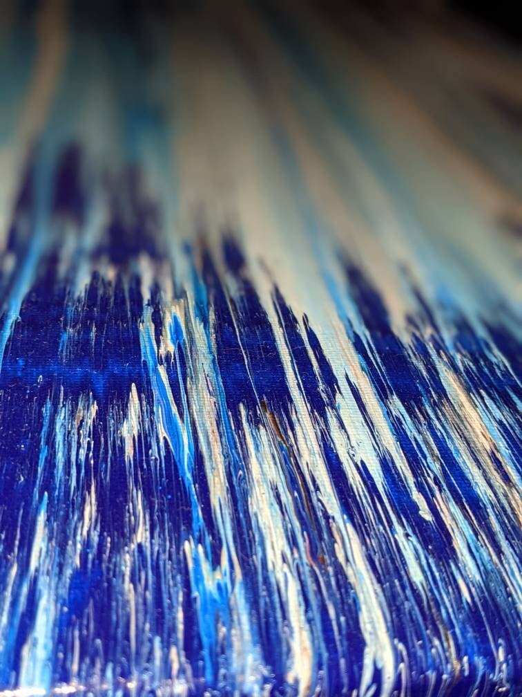 Original Abstract Art, Textured Pour Stripe Painting. Blue, White, Cream, Gray picture