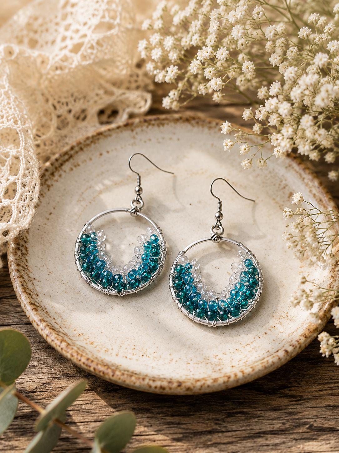 Blue Ombre Beaded Hoop Earrings picture