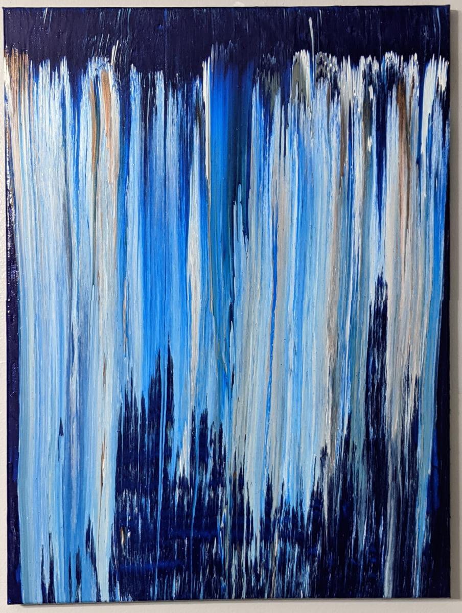 Original Abstract Art, Textured Pour Stripe Painting. Blue, White, Cream, Gray picture