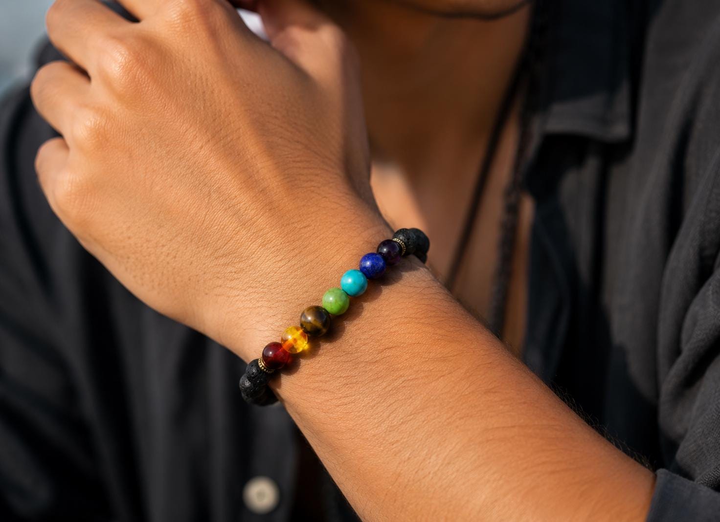 Lava Rock and Gemstone Bracelet - Essential Oil Aromatherapy Diffuser picture