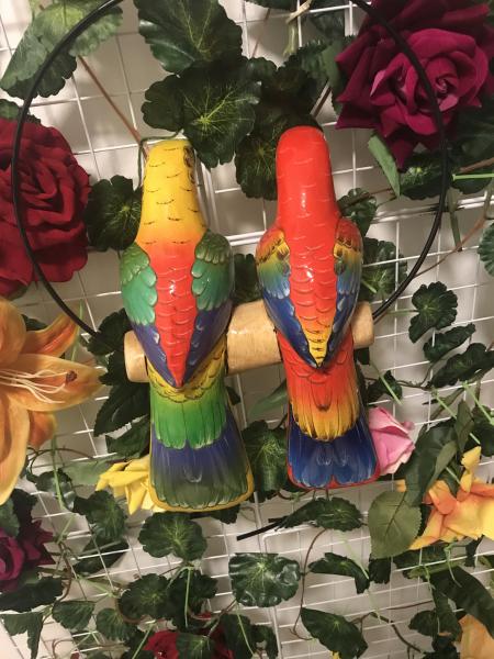 12" Wooden Double Couple Parrots picture