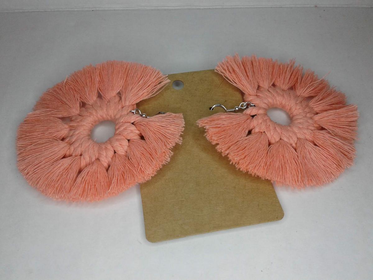 Macram&eacute; BOHO Wreath Style Wood Earrings picture