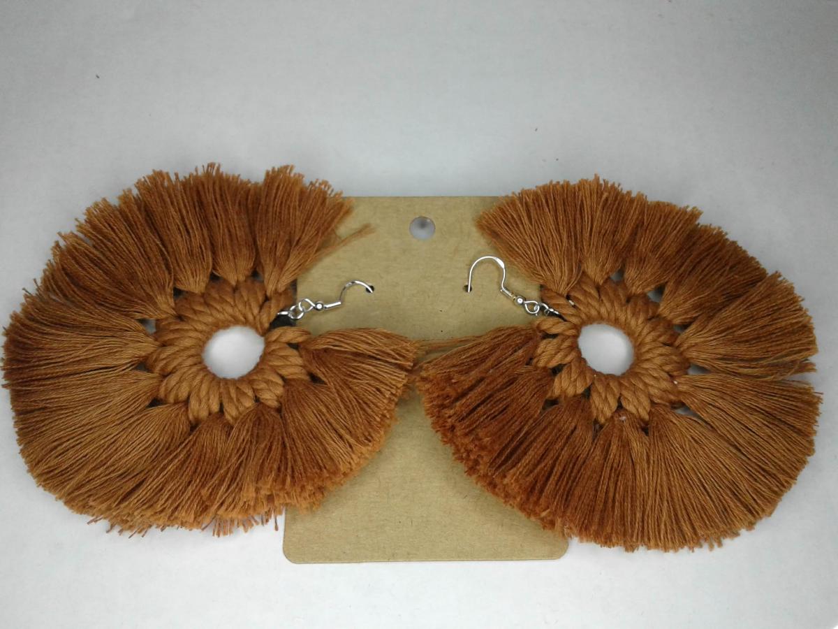 Macram&eacute; BOHO Wreath Style Wood Earrings picture