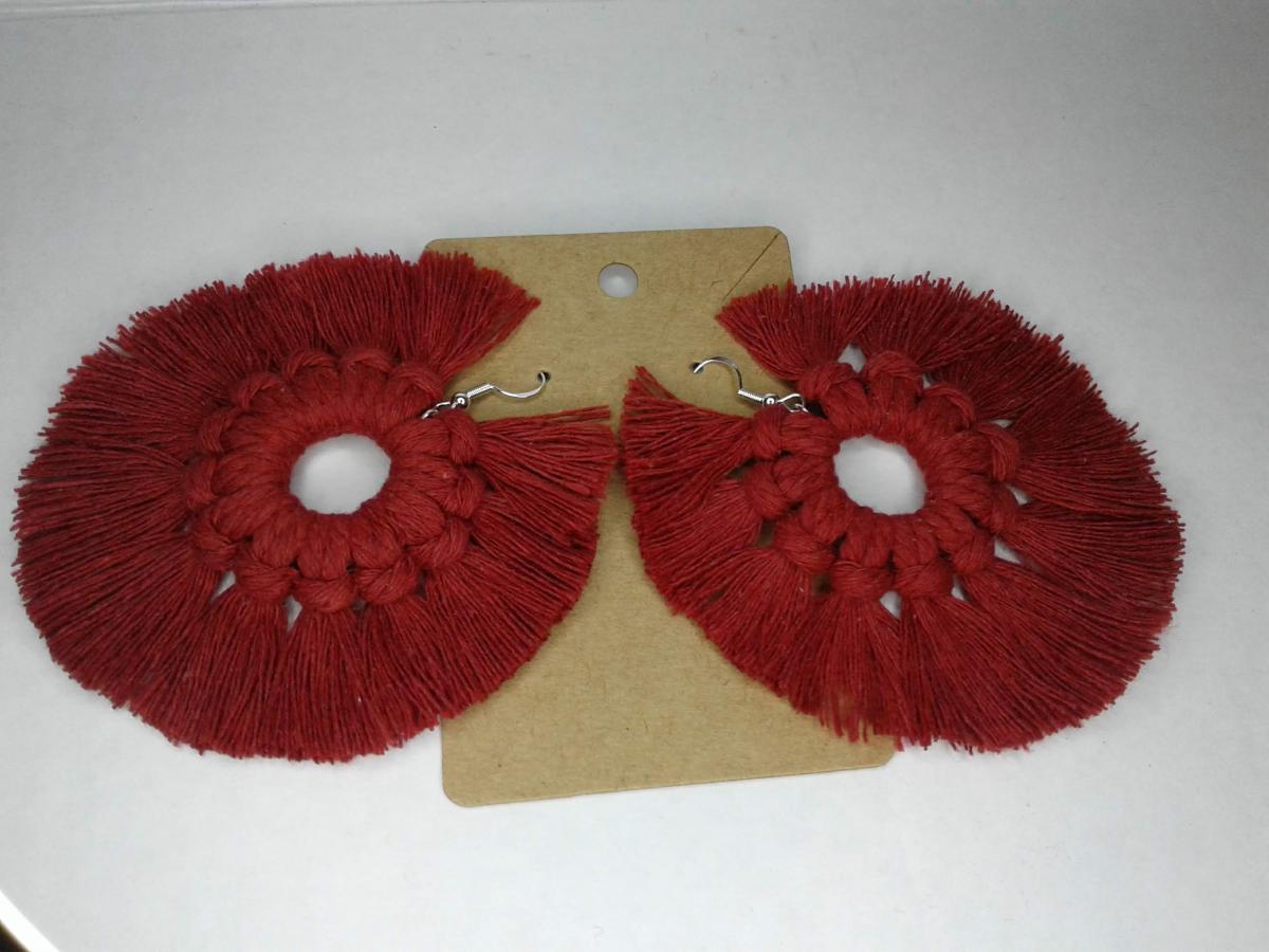 Macram&eacute; BOHO Wreath Style Wood Earrings picture