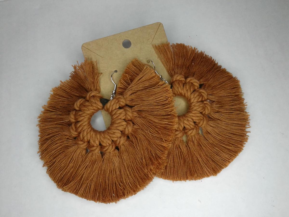 Macram&eacute; BOHO Wreath Style Wood Earrings picture