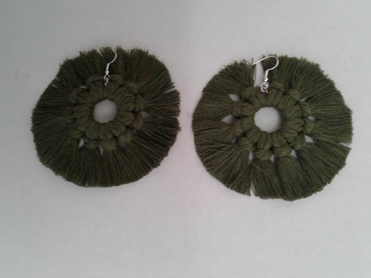 Macram&eacute; BOHO Wreath Style Wood Earrings picture