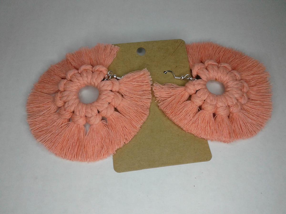 Macram&eacute; BOHO Wreath Style Wood Earrings picture