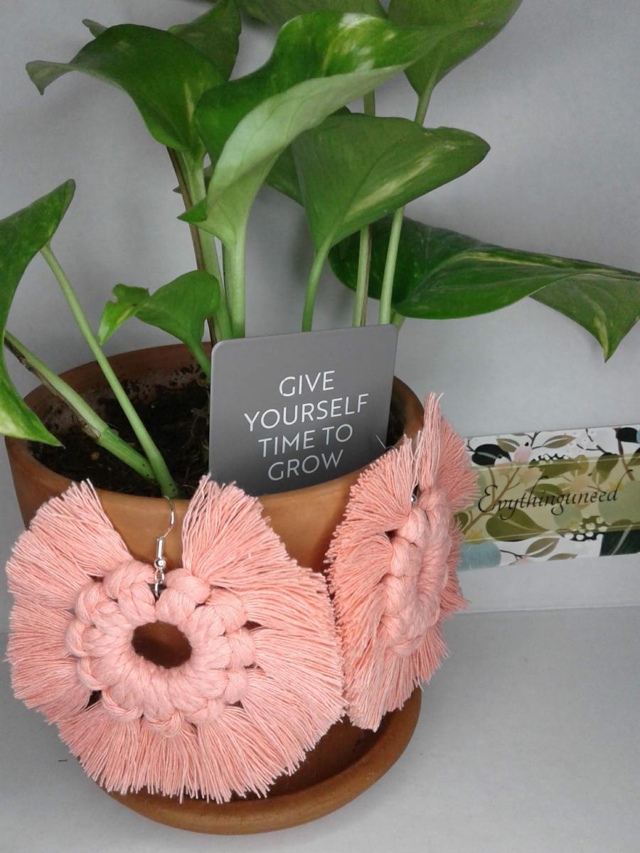 Macram&eacute; BOHO Wreath Style Wood Earrings picture