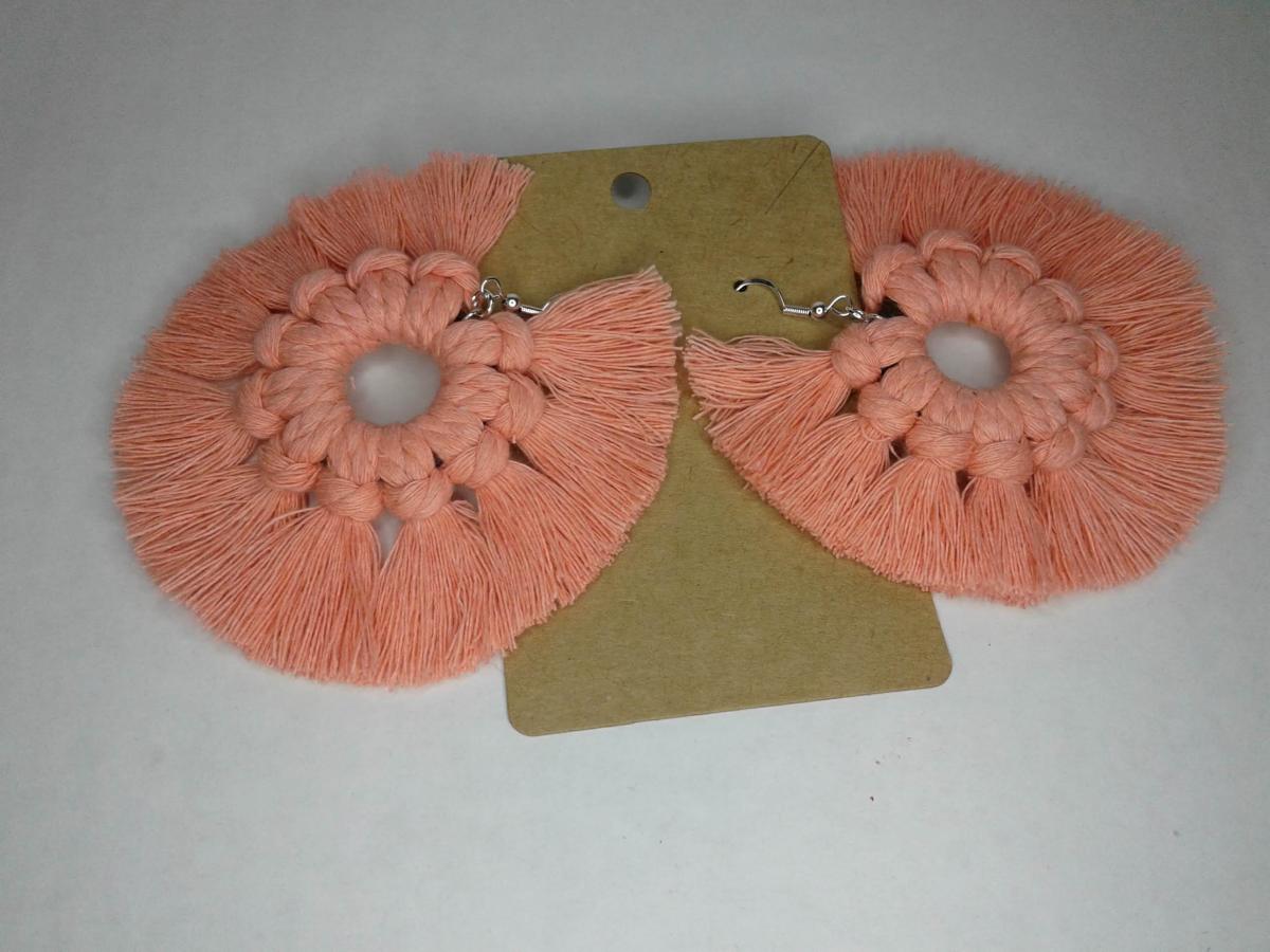 Macram&eacute; BOHO Wreath Style Wood Earrings picture