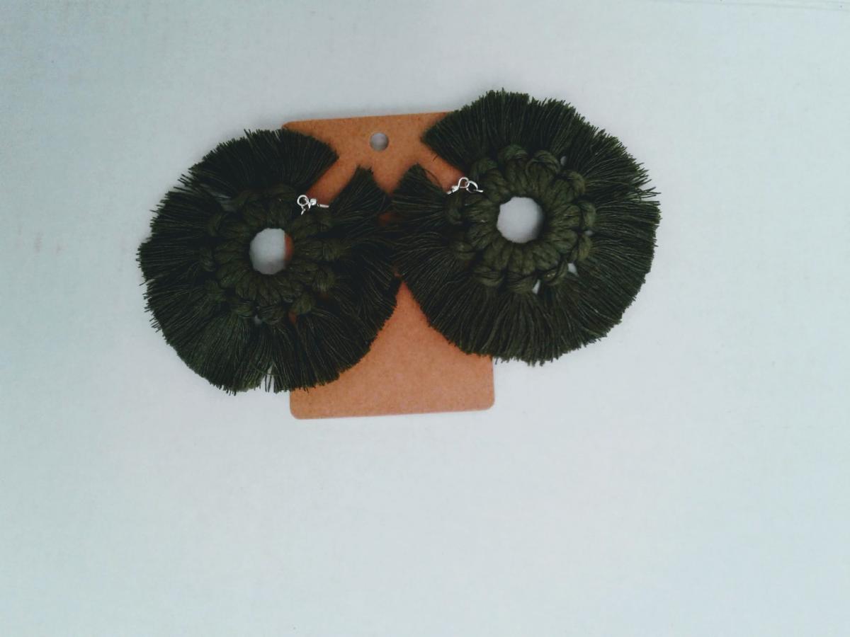 Macram&eacute; BOHO Wreath Style Wood Earrings picture