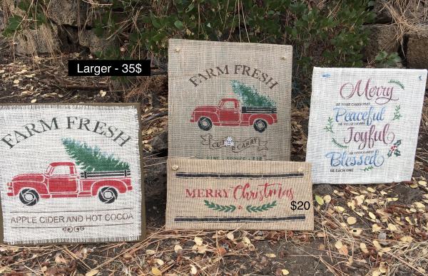 Holiday Burlap Stenciled Wall-hangings