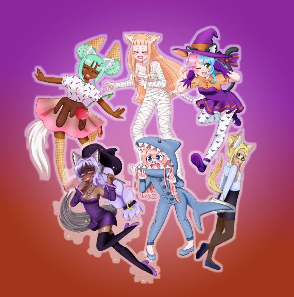 oNyaa-Chan Halloween Clear Stickers - Original Character Halloween Themed Individual Stickers