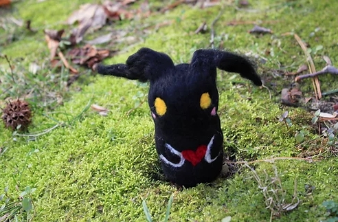 Felted Heart Less Shadow Creature sculpture