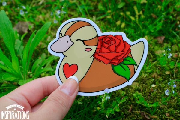 Red Rose Baby Turtle Duck 3" Vinyl Sticker picture