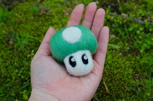 Felted Green Spotted Mushroom