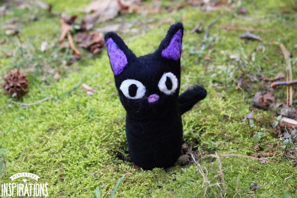 Felt Black Cat with Purple Ears